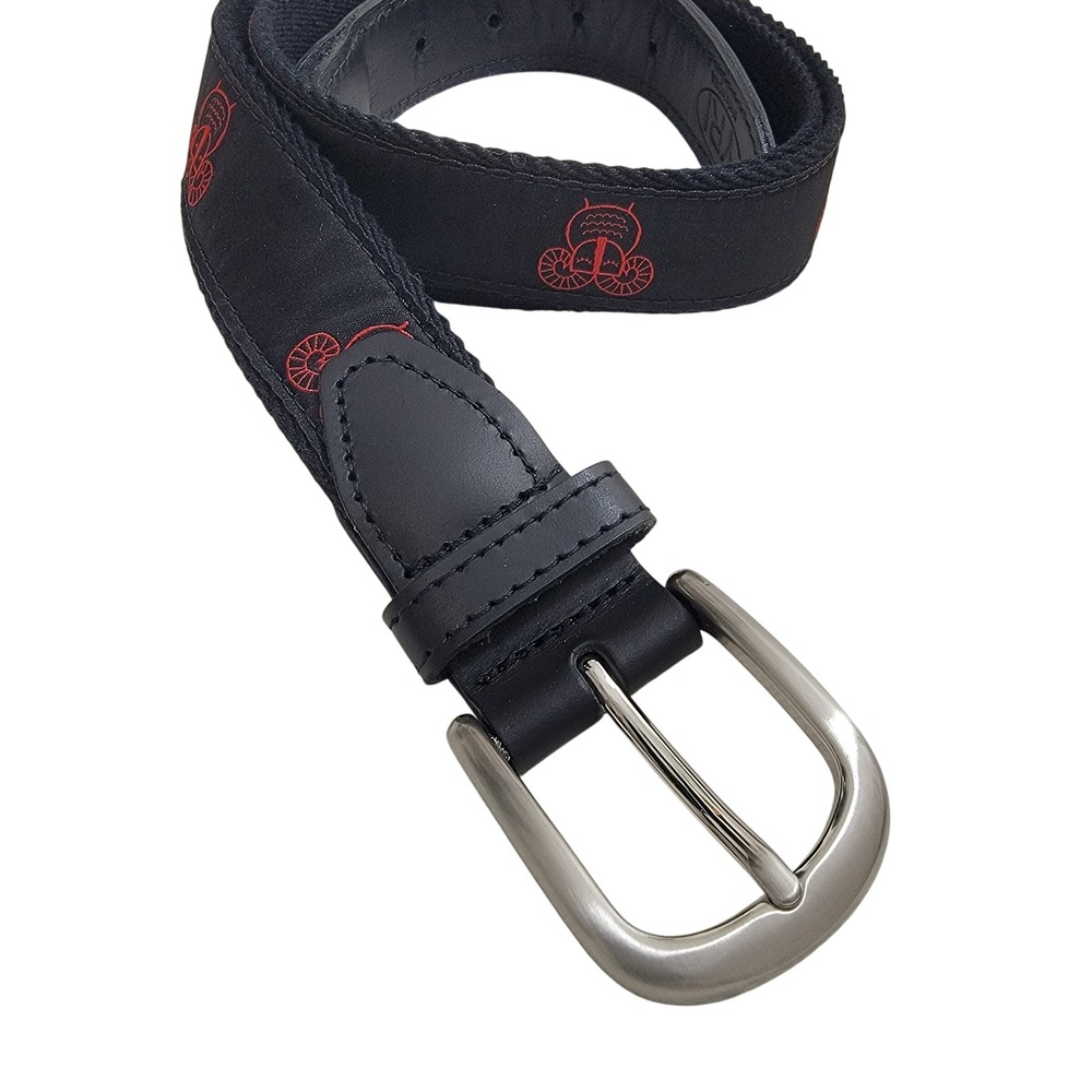 YRI Mens Belt Black Canvas Red Ram Design Solid Brass Buckle Made in USA‎ 38/95